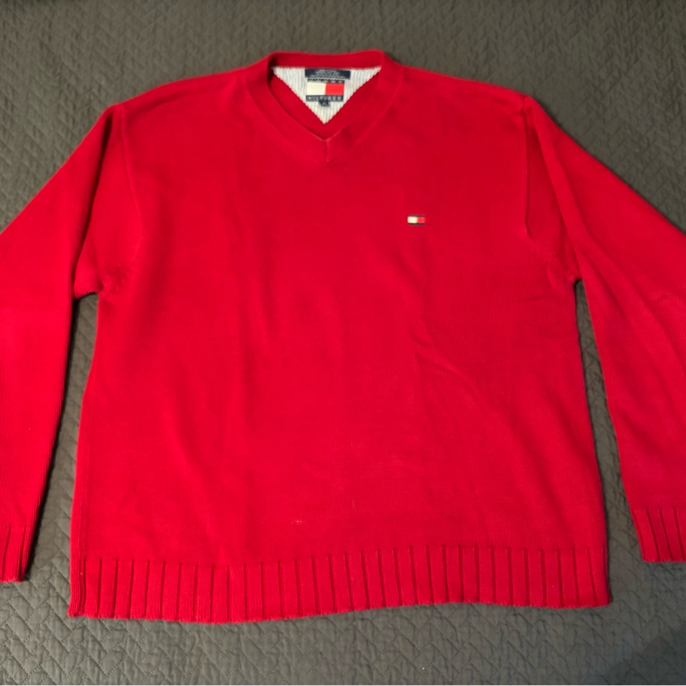 XL Red Tommy Hilfiger V-neck Sweater